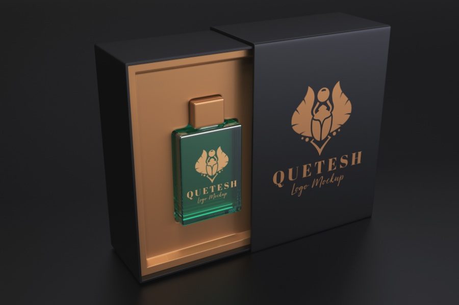 带包装盒的ps样机场景素材,适合化妆品、U盘等产品logo展示样机psd模板