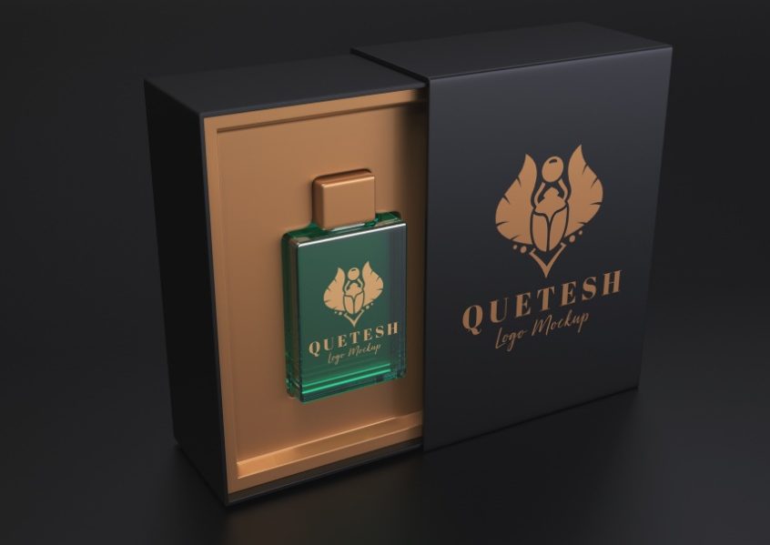 带包装盒的ps样机场景素材，适合化妆品、U盘等产品logo展示样机psd模板