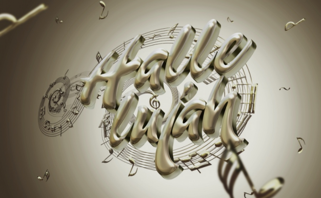 鎏金音乐和音符风格3d立体字英文样机素材