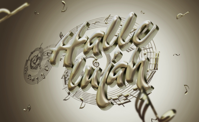 鎏金音乐和音符风格3d立体字英文样机素材