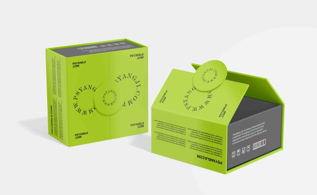 高级对开双开门磁吸礼盒设计PS样机，纸盒包装设计效果图展示VI贴图样机模板PSD素材
