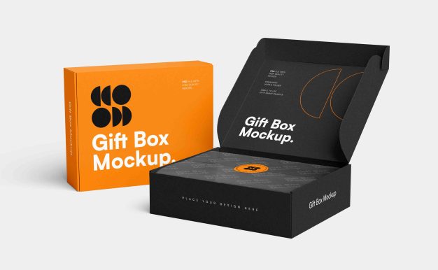 高级质感纸盒包装盒子PS样机，飞机盒品牌VI效果图展示PSD贴图样机设计素材